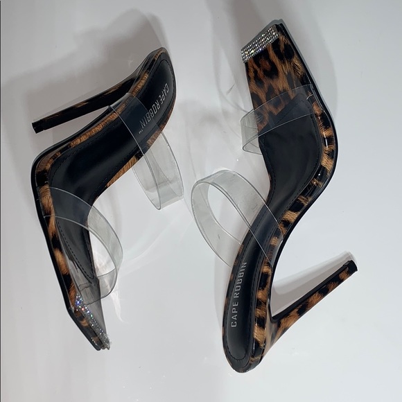 NWOT Leopard Clear Strap open toe square Stiletto - Picture 4 of 8